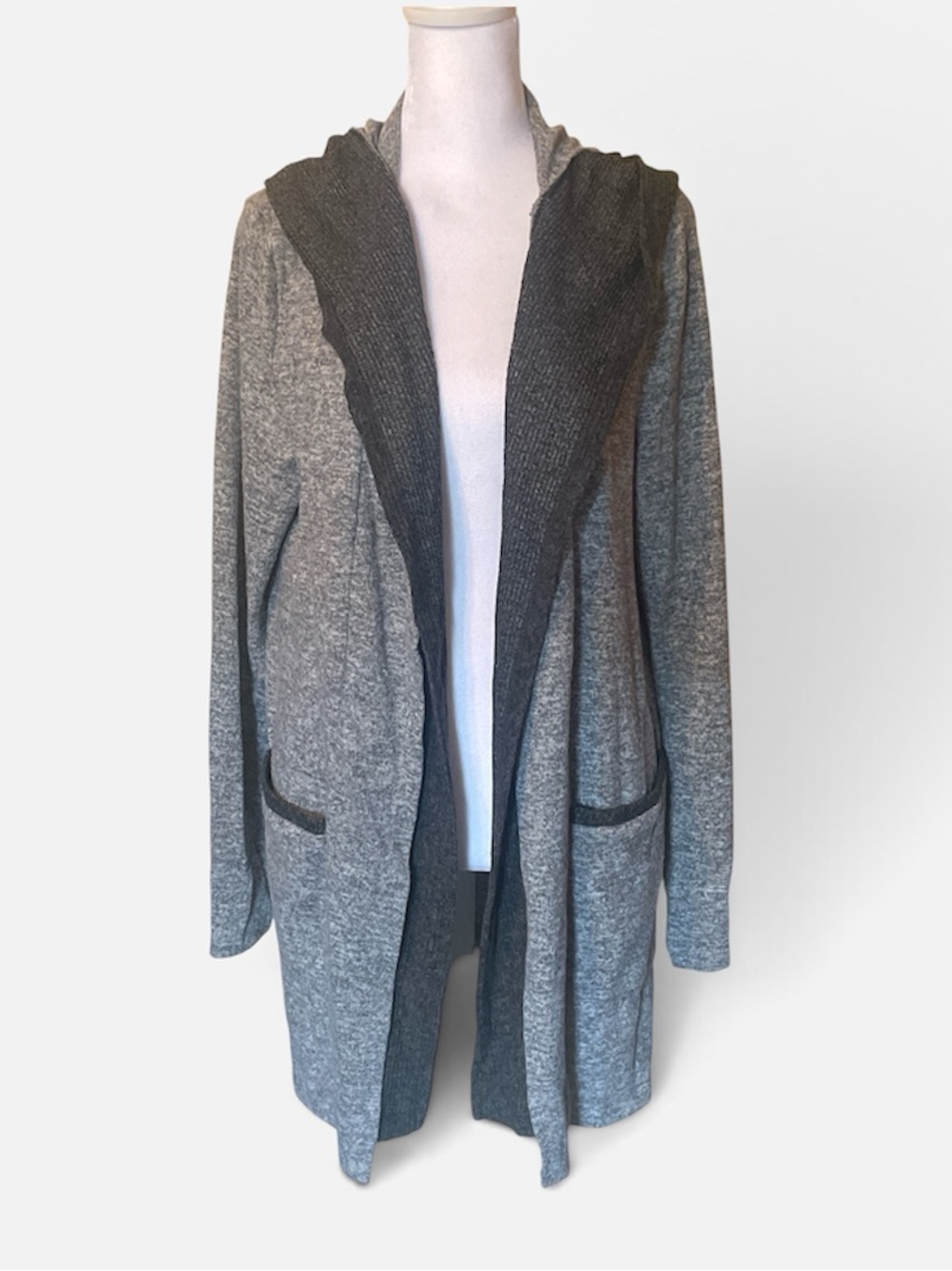 Signature Studio Open-Front Hooded Longline Cardigan - Heather Gray